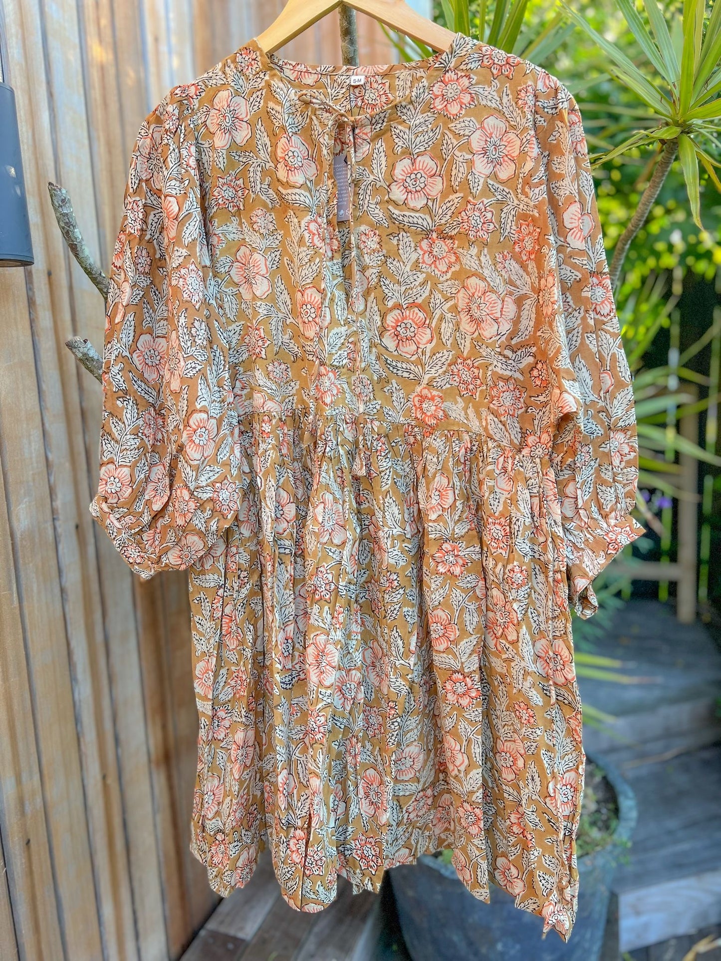 Blockprint Cotton Dress - Honey