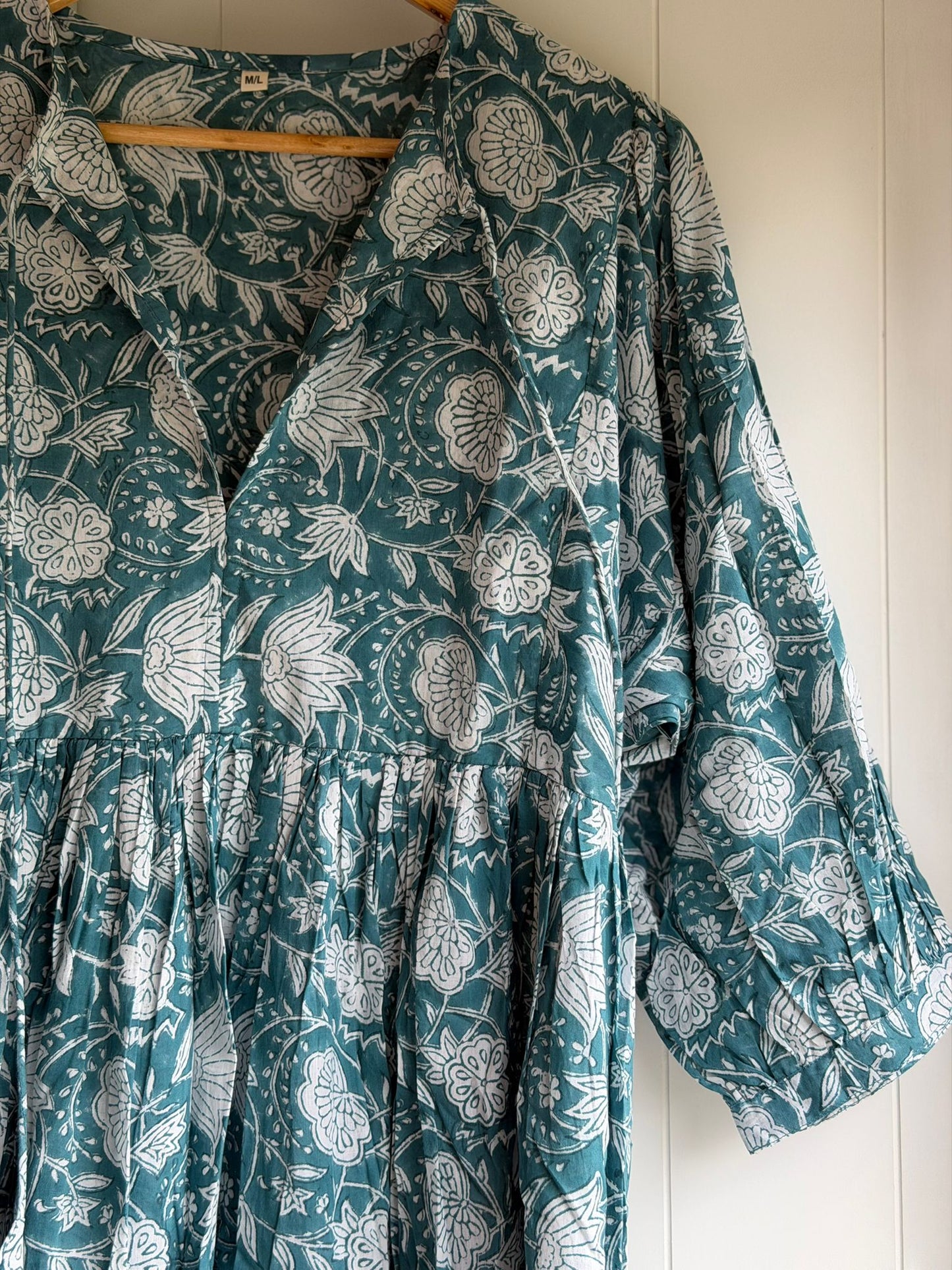 Blockprint Cotton Dress - Teal Blue (Short/Long)