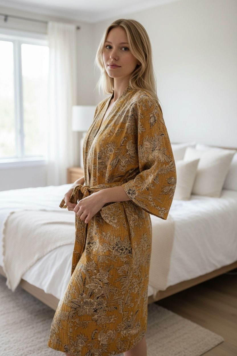 Kantha Robe - Mustard Tropical