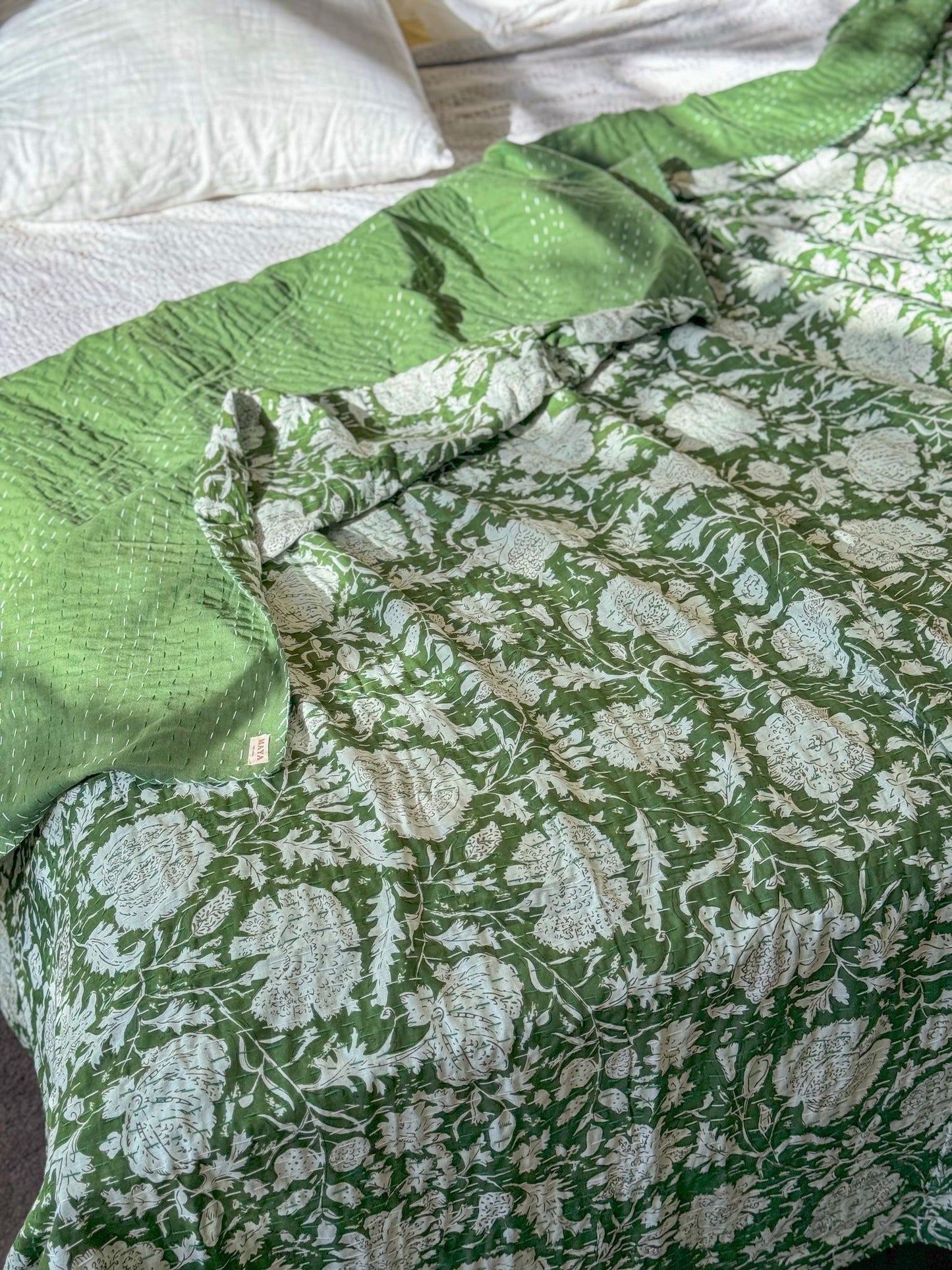 Cotton Kantha Quilt - Green