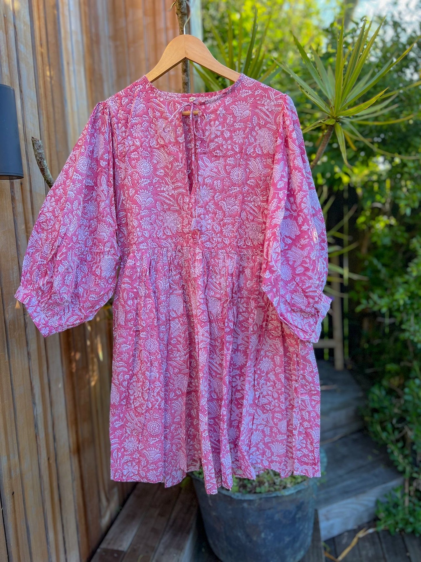Blockprint Cotton Dress - Pink