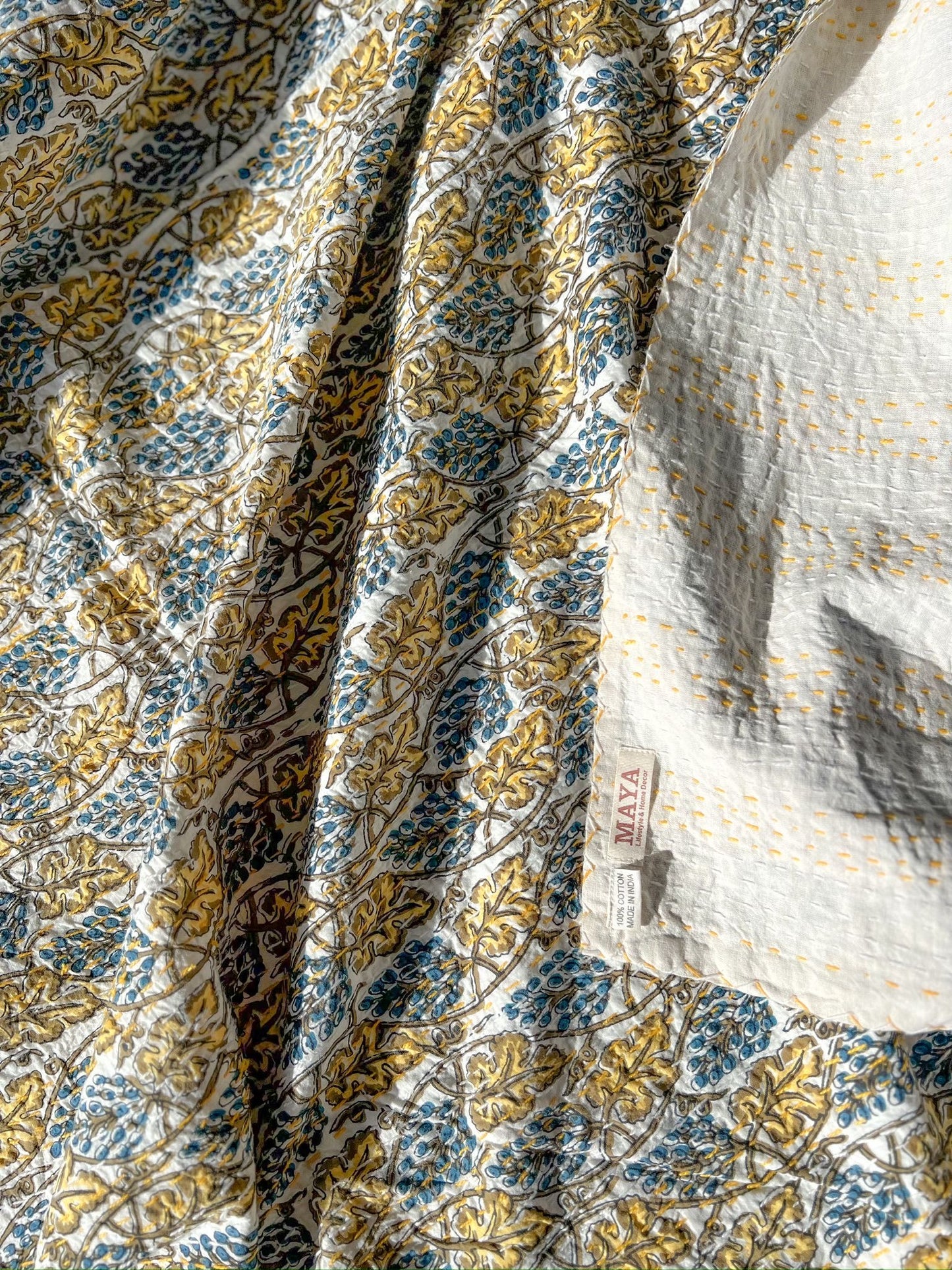 Cotton Kantha Quilt - Mustard