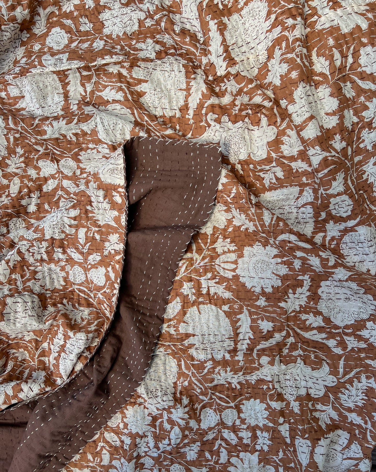 Cotton Kantha Quilt - Rust