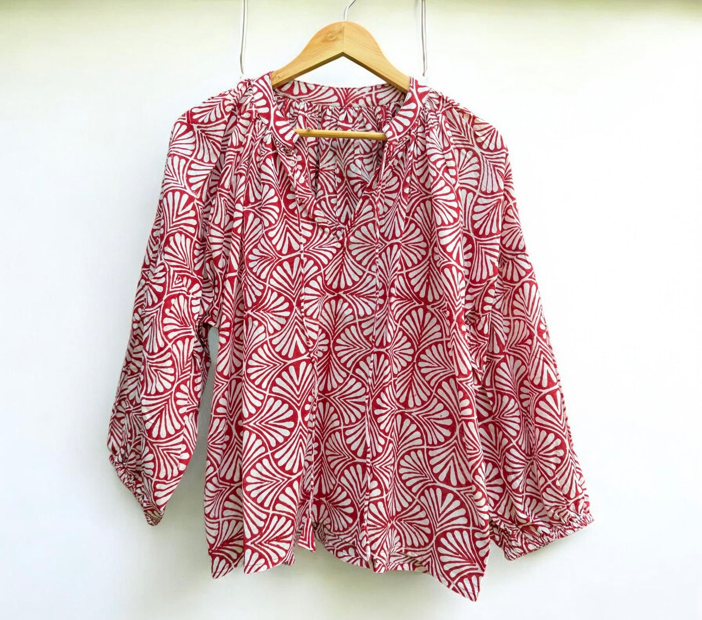Handblock Print Straight Top - Red Top