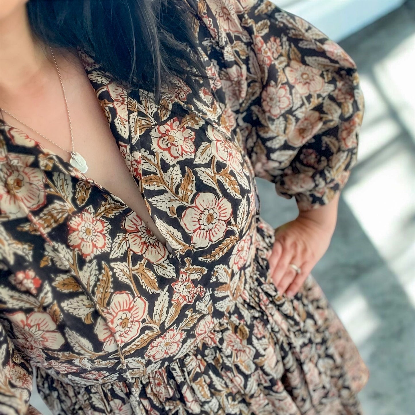 Blockprint Cotton Dress -  Black