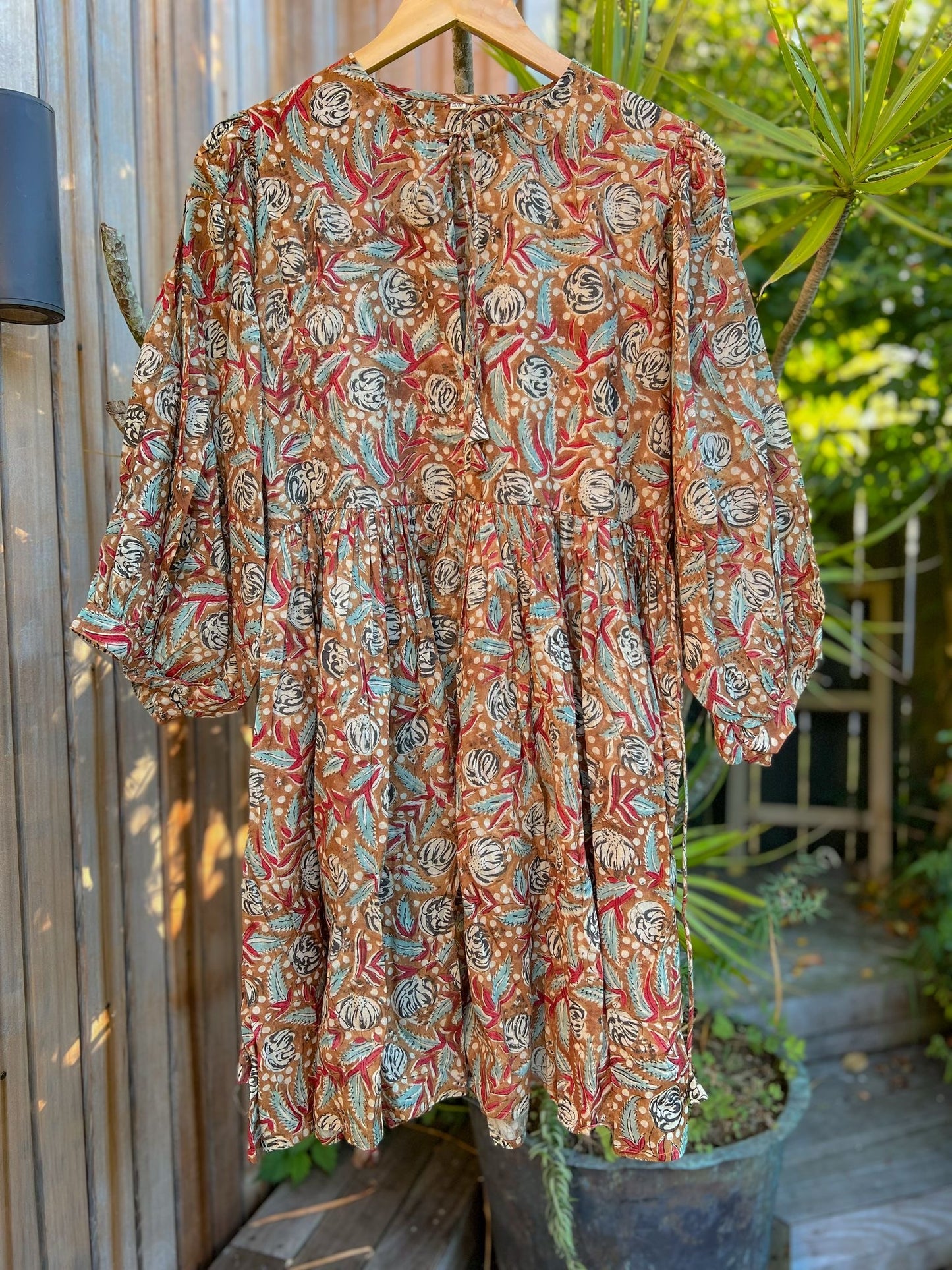 Blockprint Cotton Dress - Brown