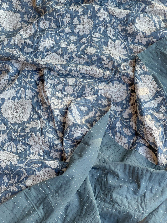 Cotton Kantha Quilt - Grey