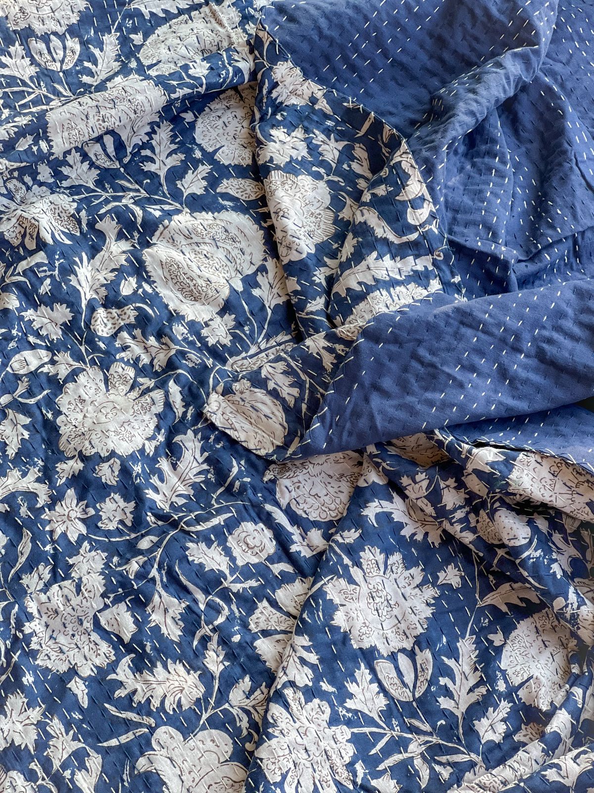 Cotton Kantha Quilt - Navy