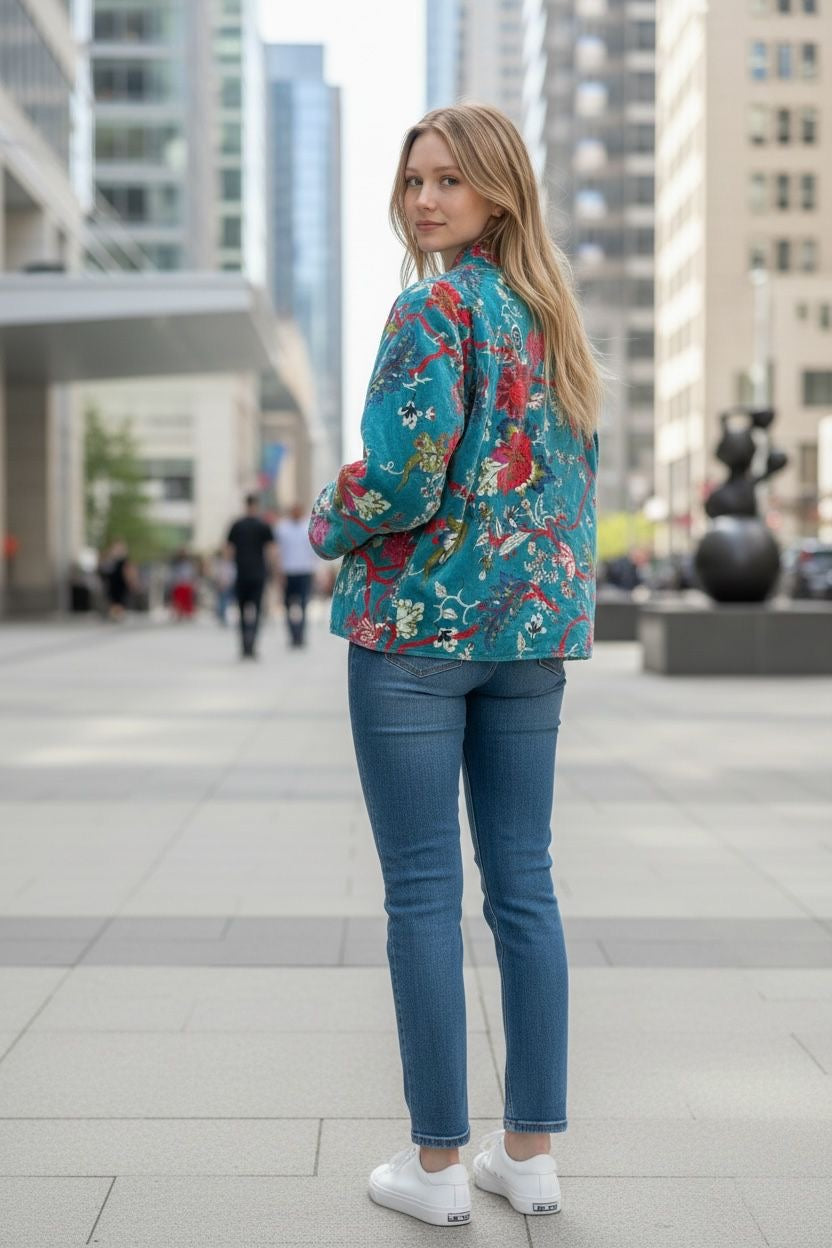 Velvet Jacket - Teal Gulbahar