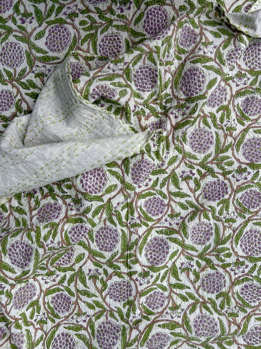 Cotton Kantha Quilt - Grape Vines