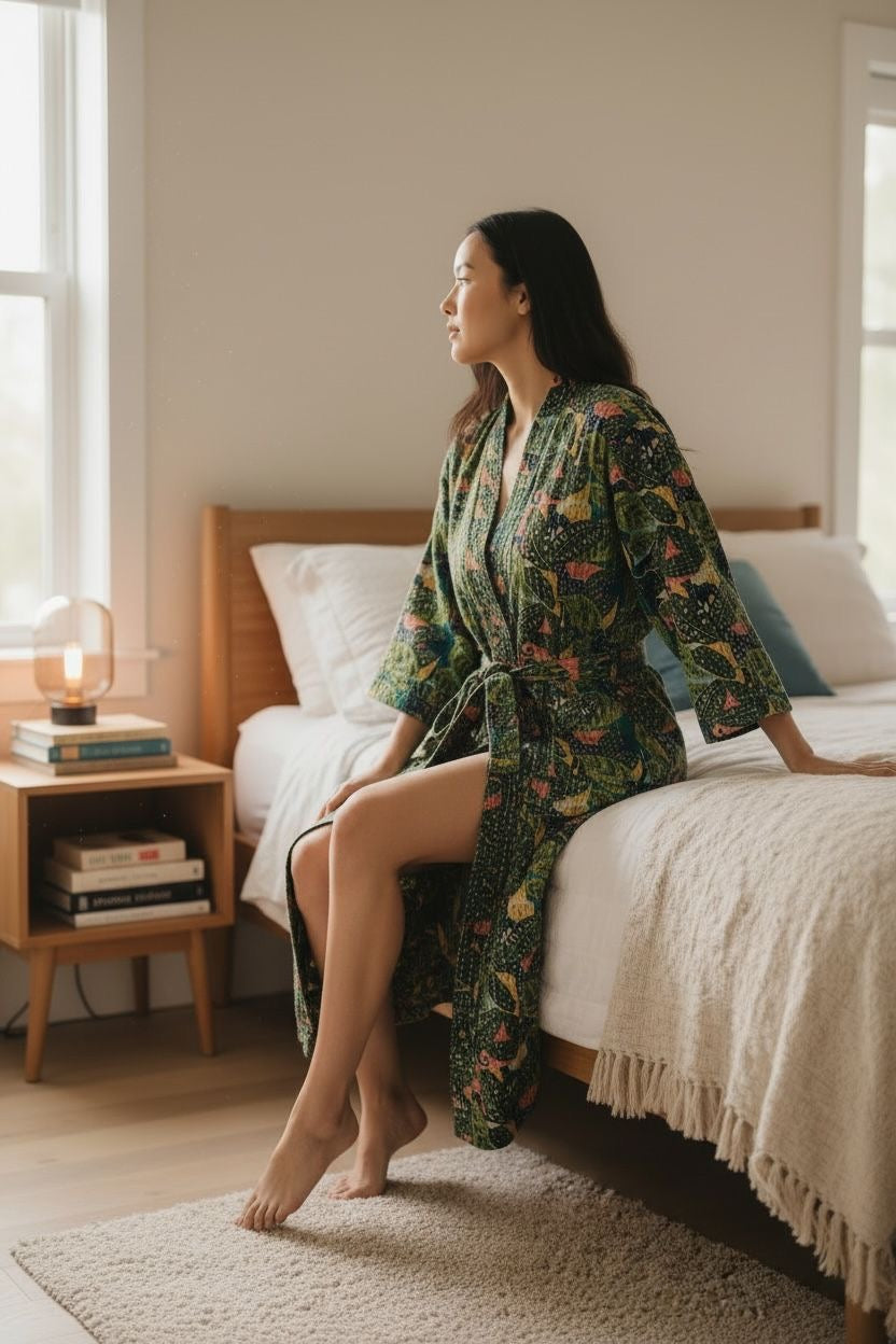 Kantha Robe - Abstract Olive
