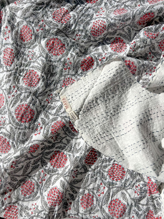 Cotton Kantha Quilt - Ruby