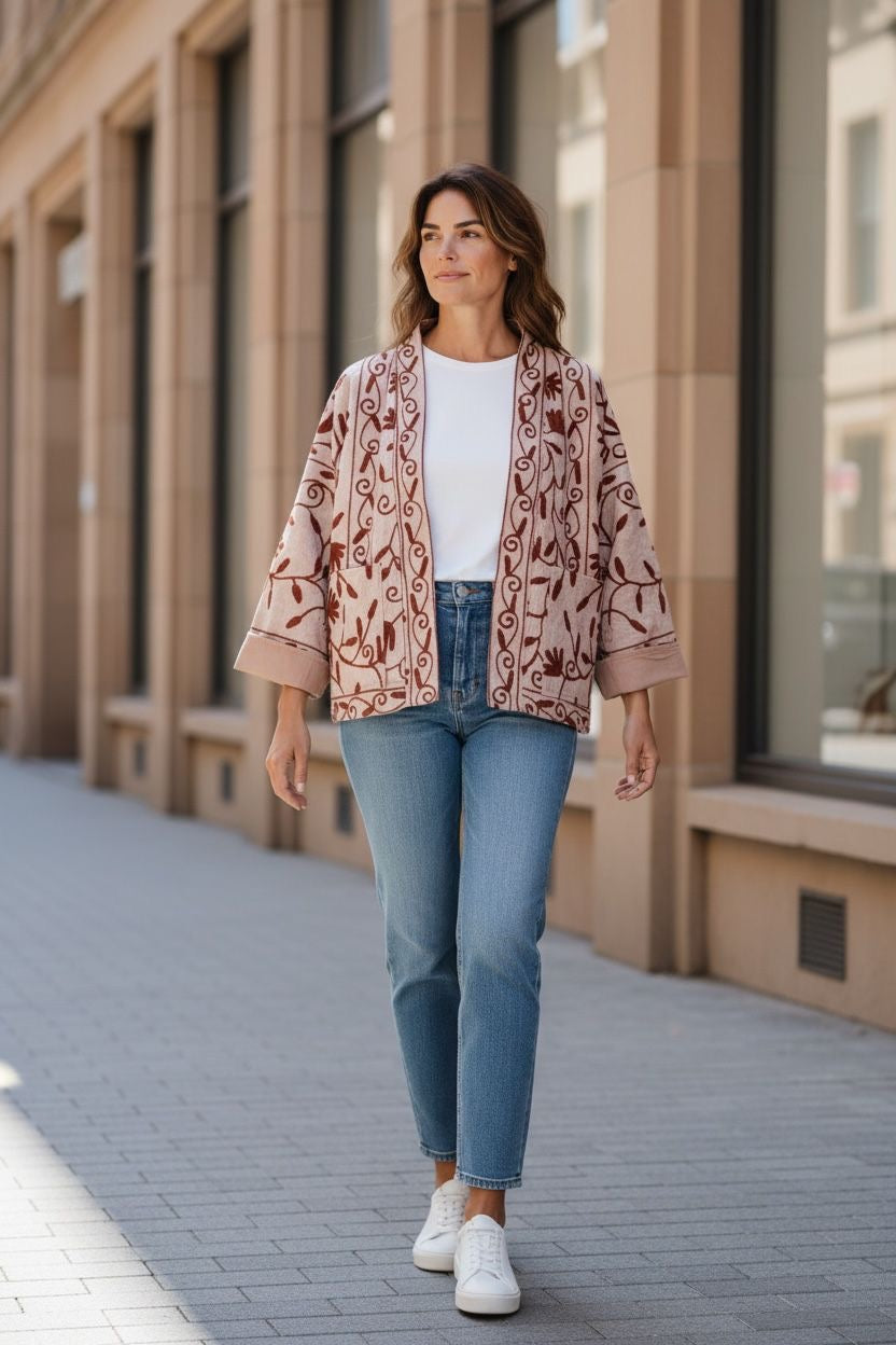 Suzzani Jacket - Maroon Beige