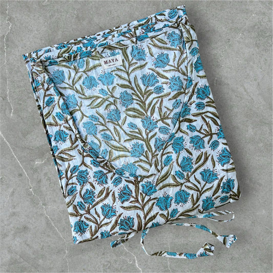 Cotton Kaftan - Turquoise Flowers