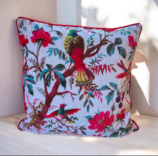 Velvet Cushion Cover - White Birdie