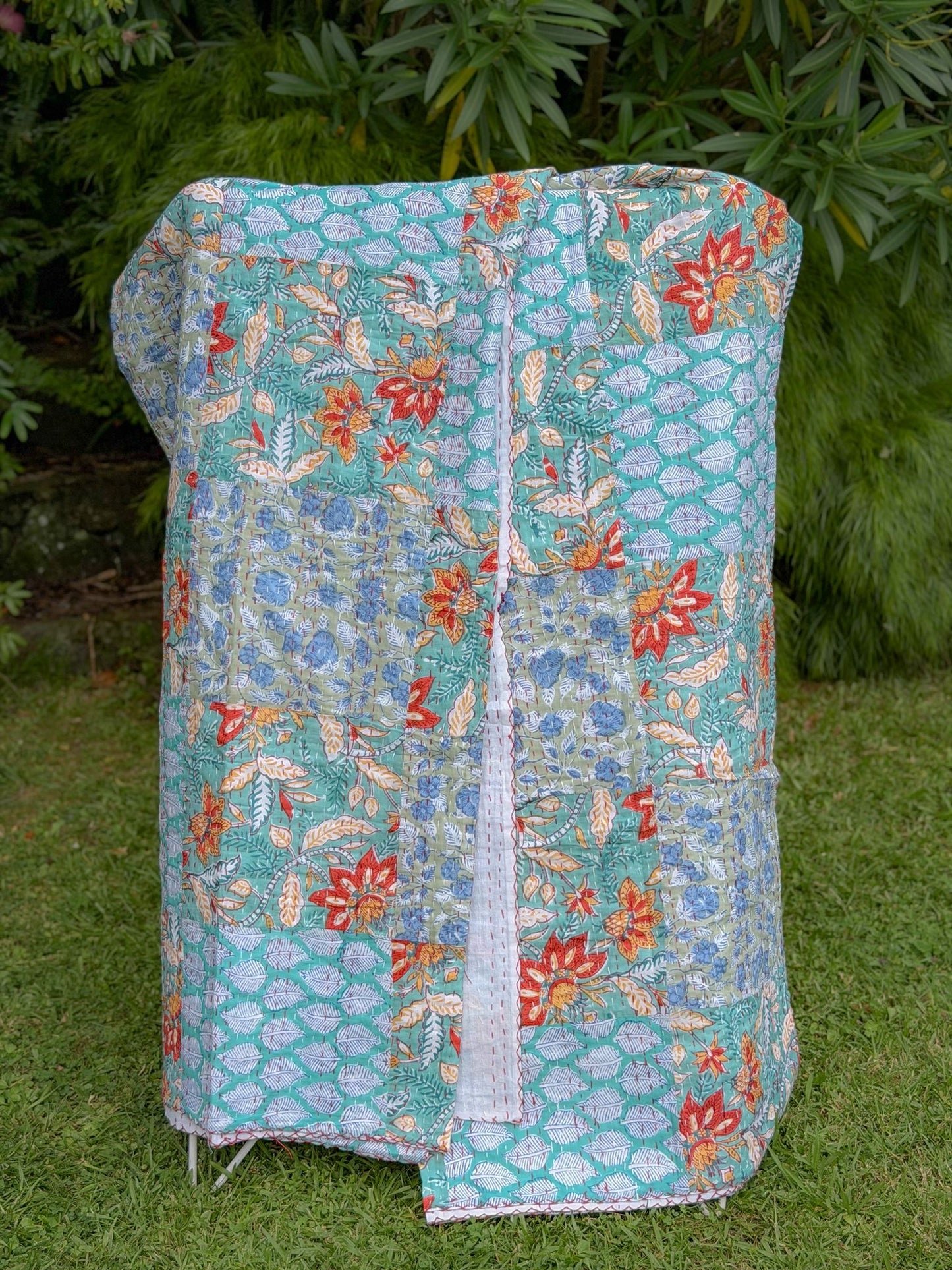 Cotton Kantha Quilt - Blue Patchwork