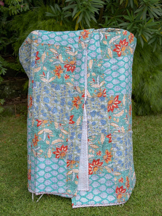 Cotton Kantha Quilt - Blue Patchwork