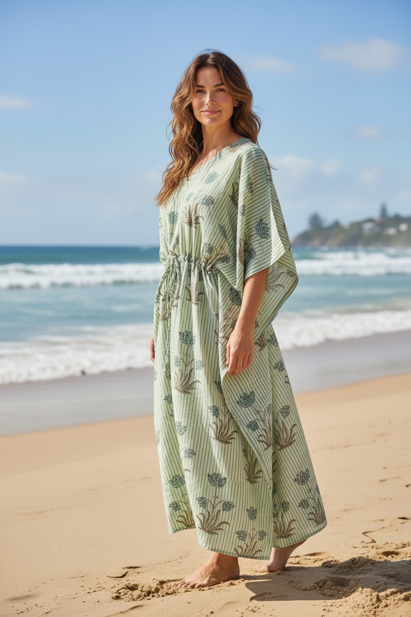 Cotton Kaftan - Stripy Flora