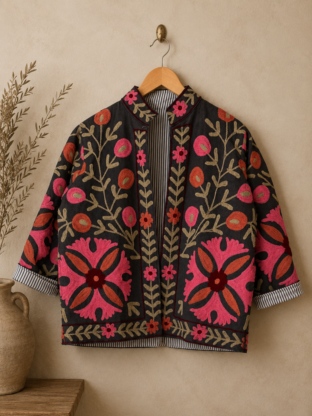 Suzzani Denim Jacket - Coral Bloom