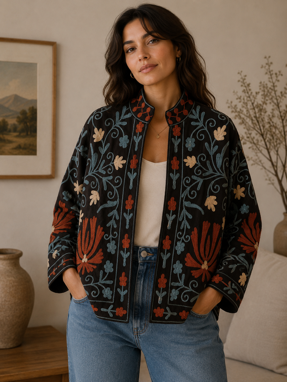 Suzzani Denim Jacket - Terracotta Garden