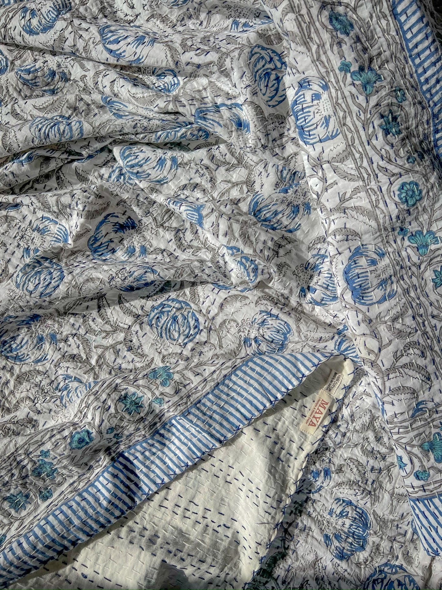 Cotton Kantha Quilt - Aqua