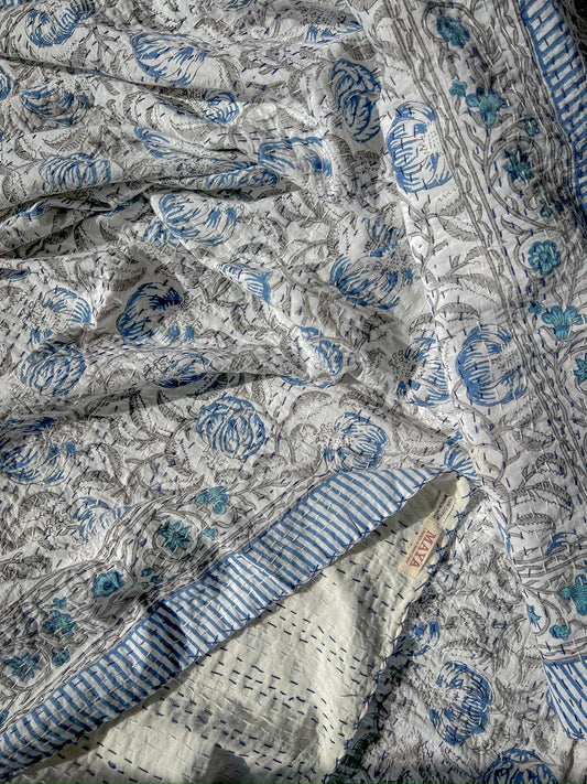 Cotton Kantha Quilt - Aqua