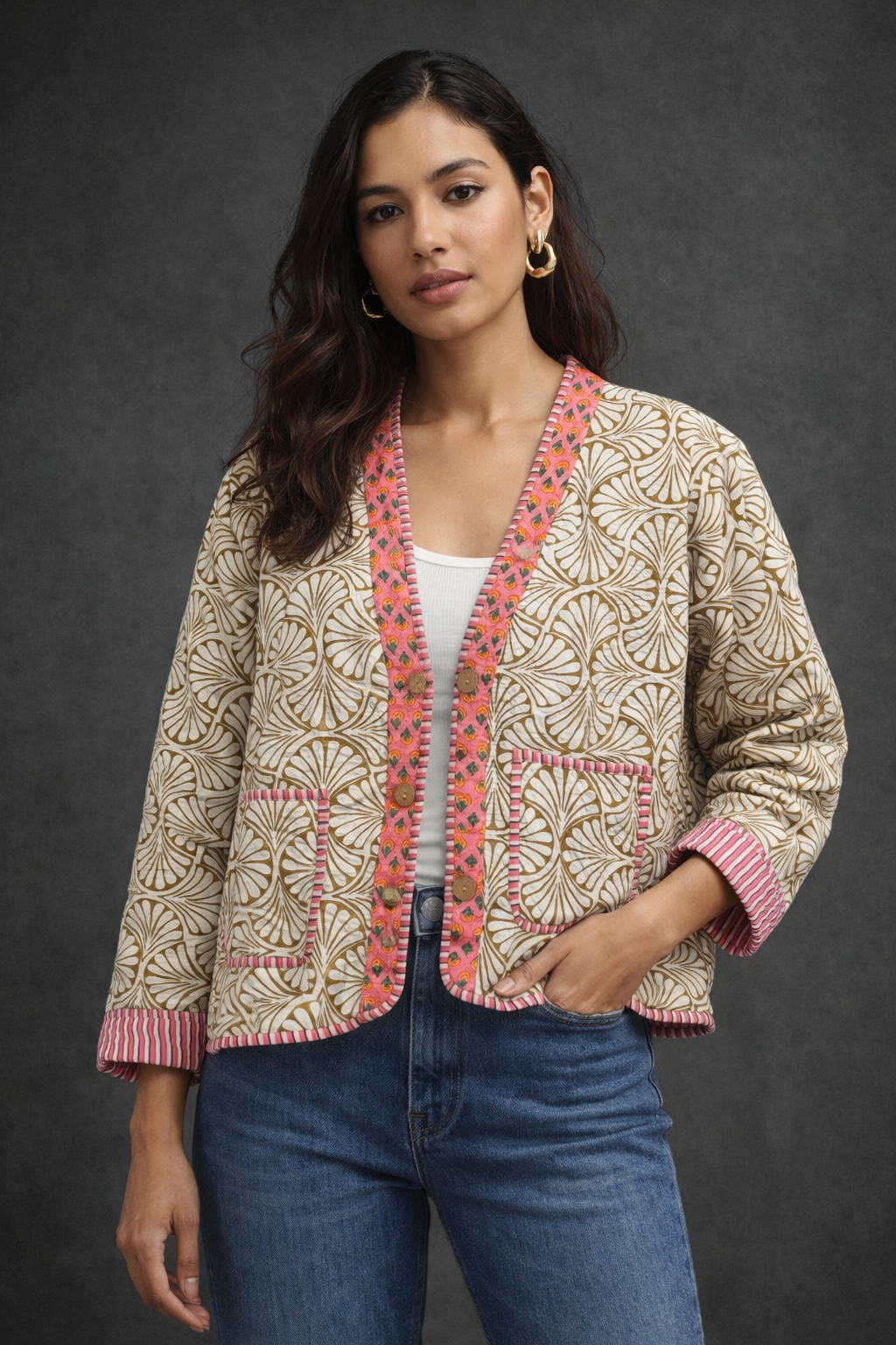 Reversible Cropped Jacket - Golden Petal