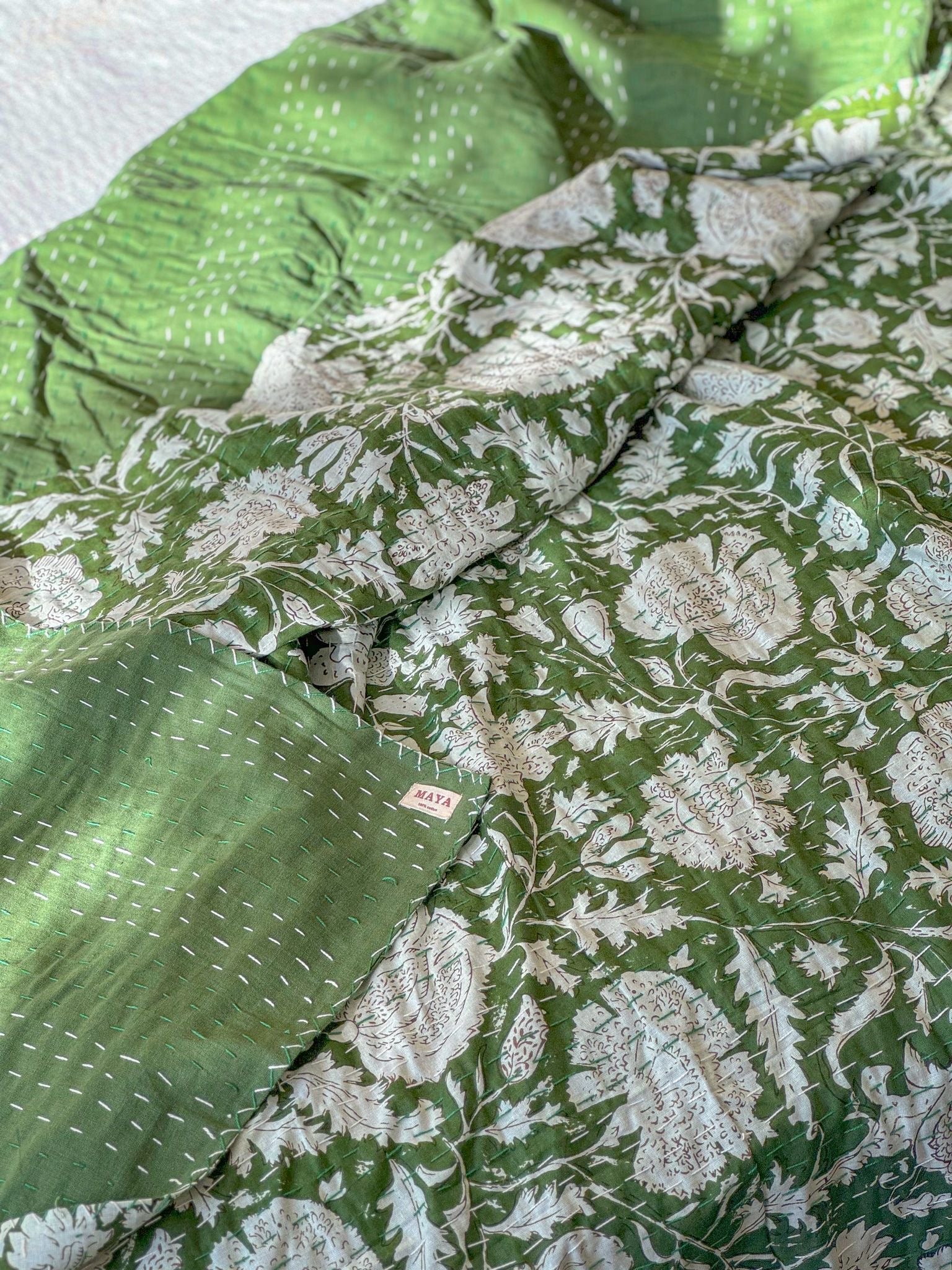Cotton Kantha Quilt - Green