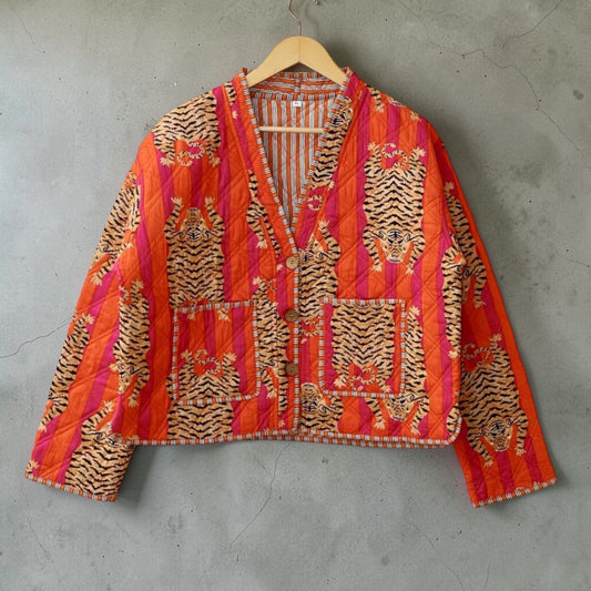 Reversible Cropped Jacket - Orange Tiger
