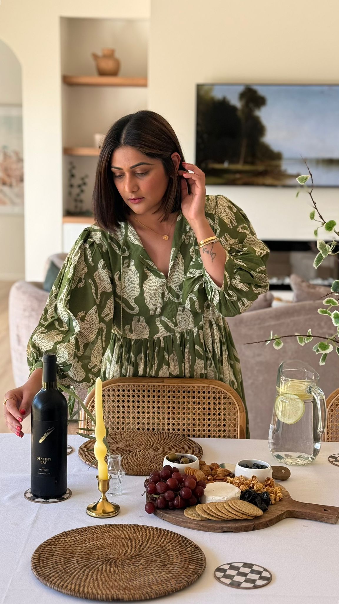 Blockprint Cotton Dress - Green Tiger