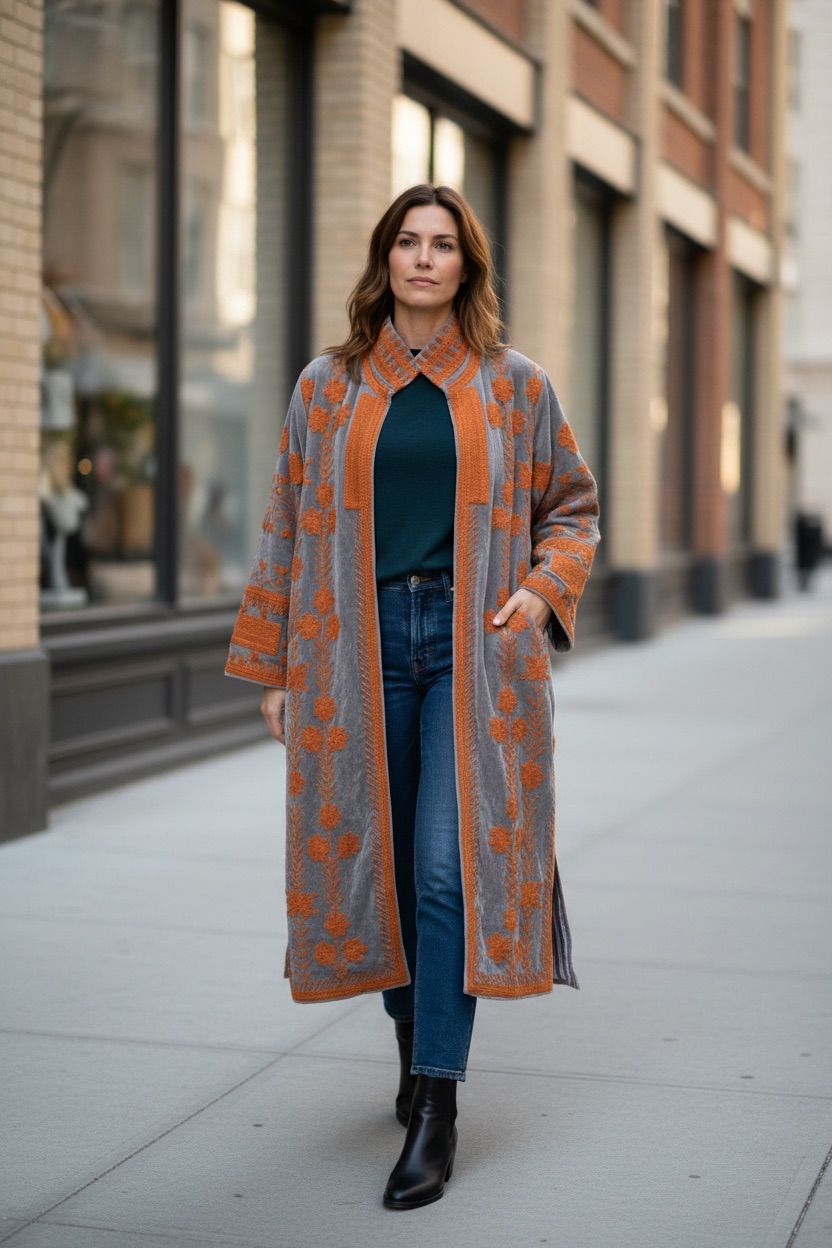 Oversized Velvet Coat - Rust Noor