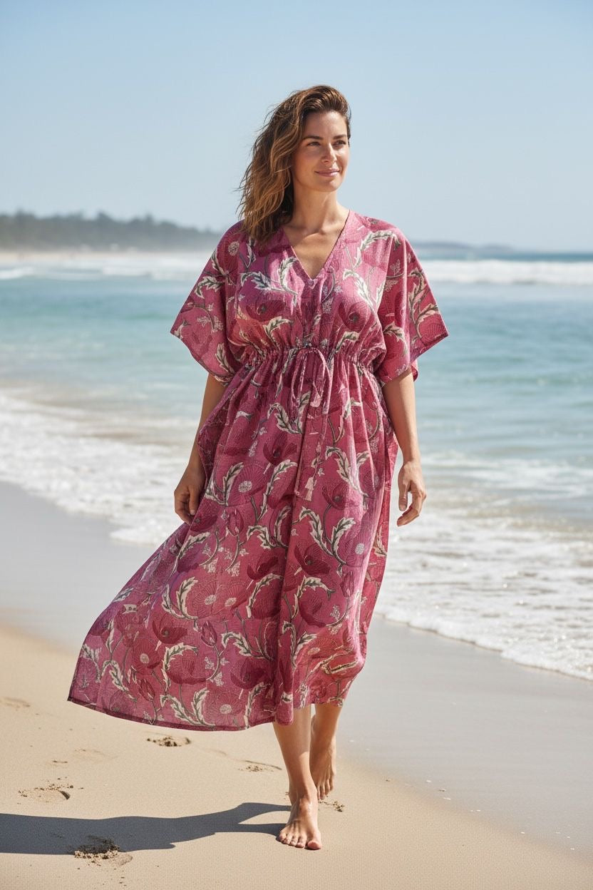 Cotton Kaftan - Pink Poppy