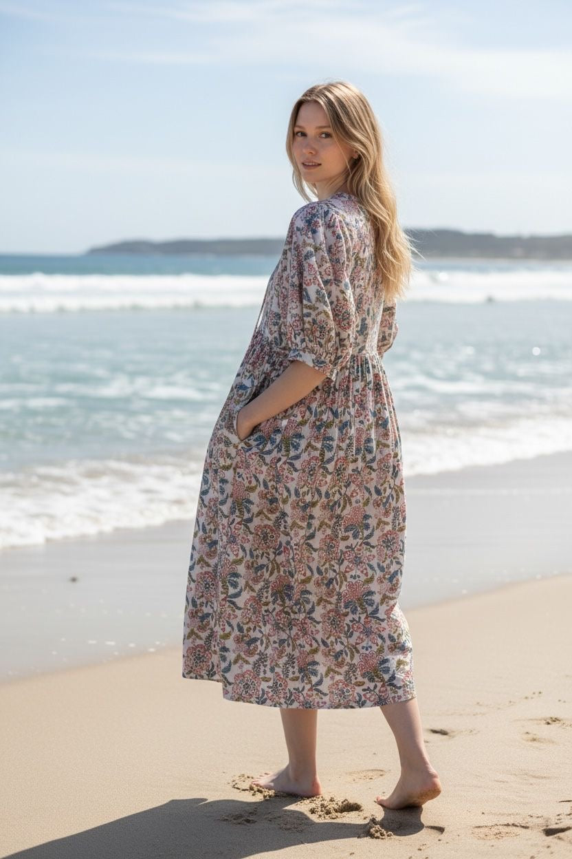 Blockprint Cotton Dress - Safed Phool (Short/Long)