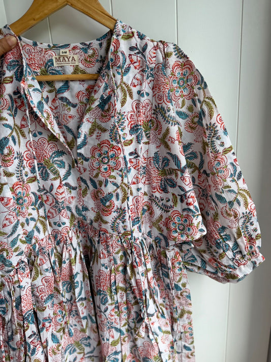 Blockprint Cotton Dress - Safed Phool (Short/Long)