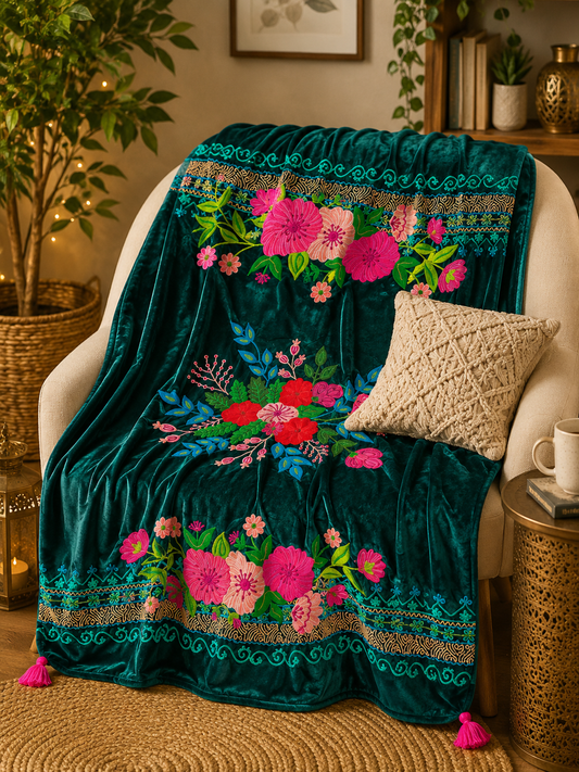 Handembroidered Velvet Throw