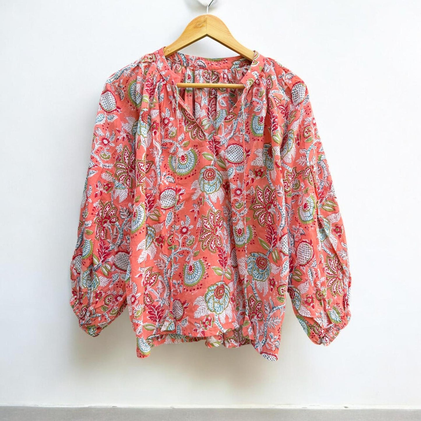 Handblock Print Straight Top - Tango