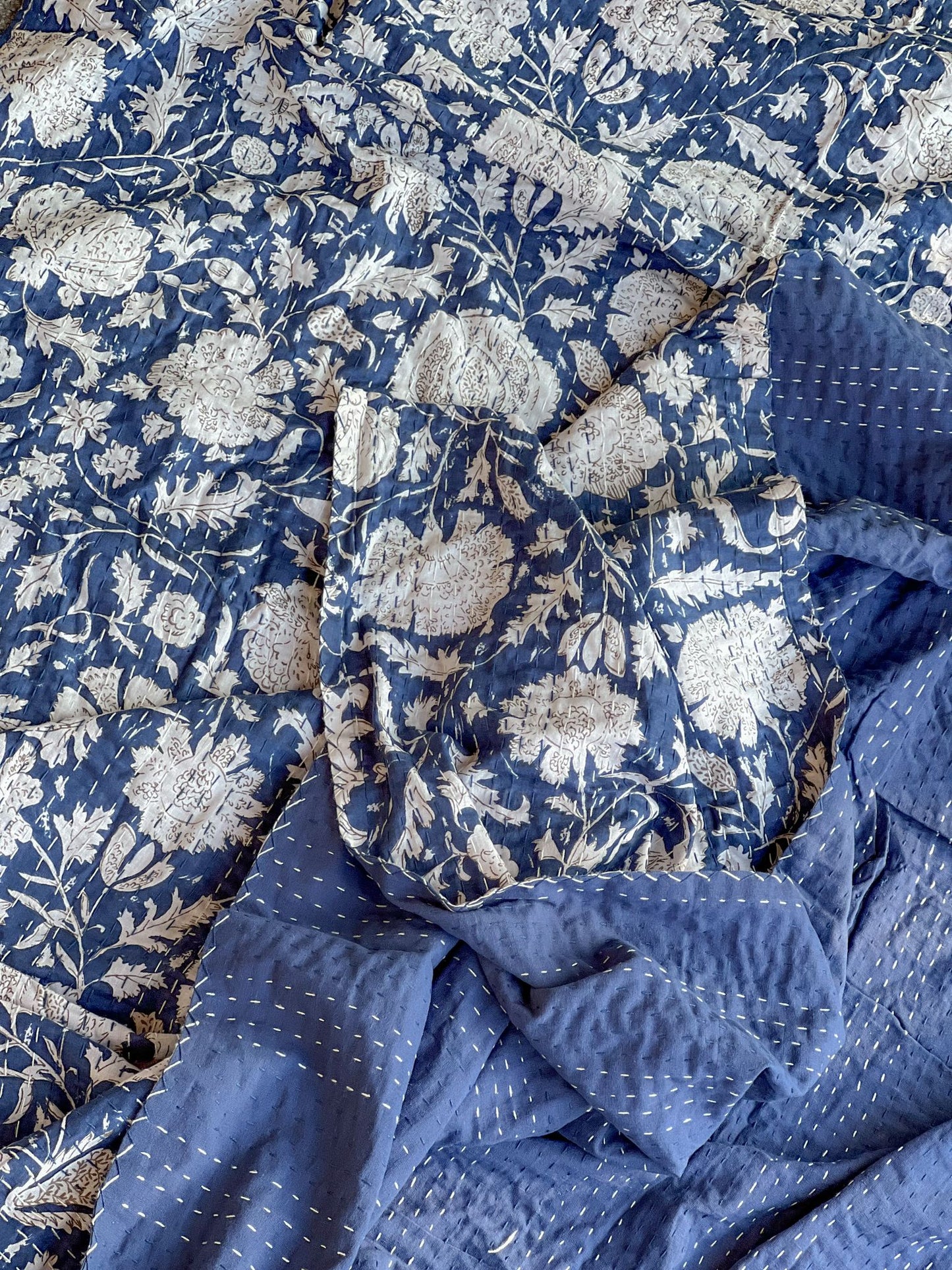 Cotton Kantha Quilt - Navy