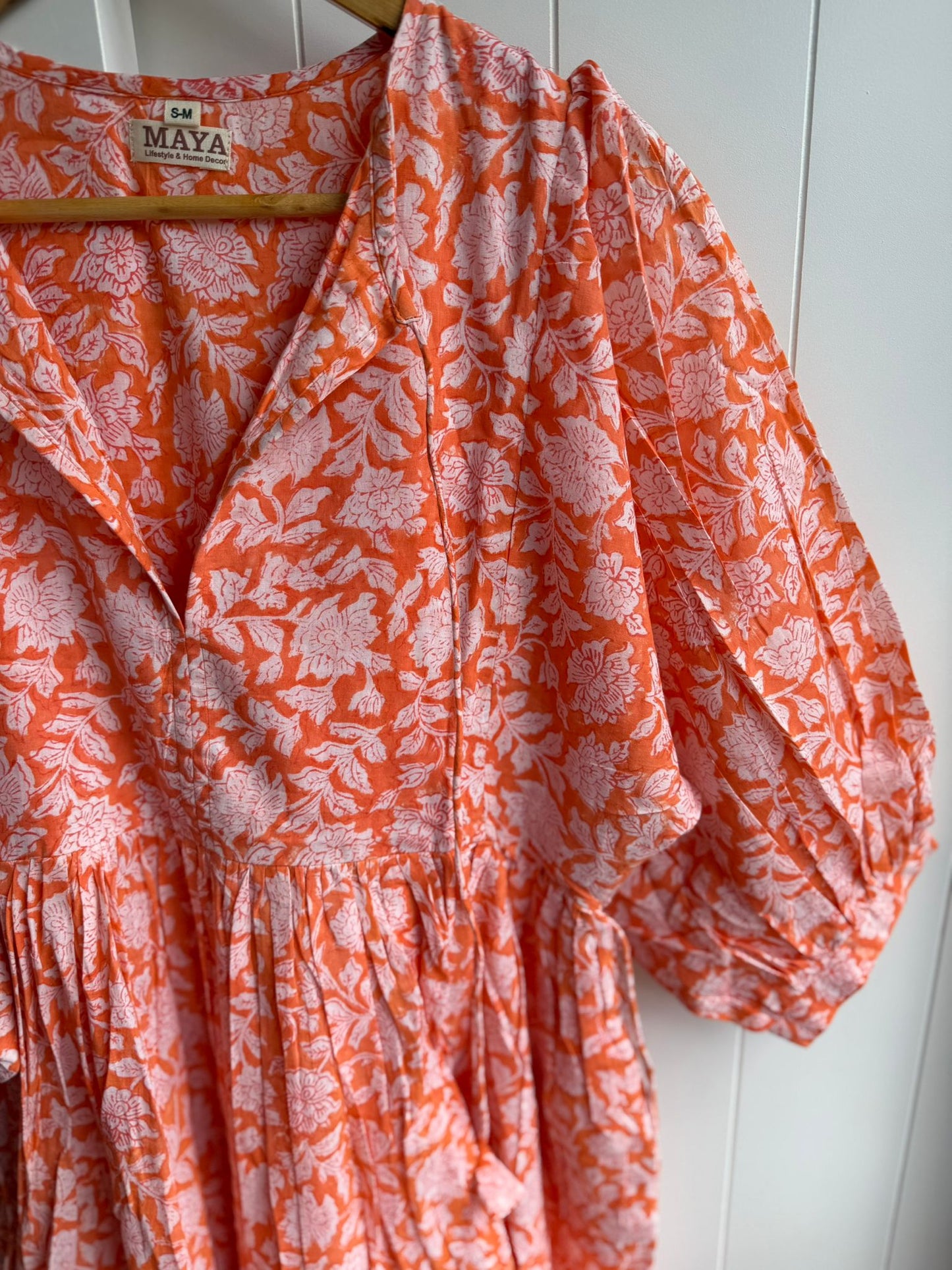 Blockprint Cotton Dress - Orange (Short/Long)