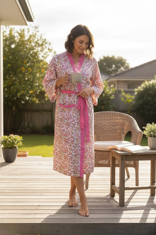 Cotton Kimono - Pink White