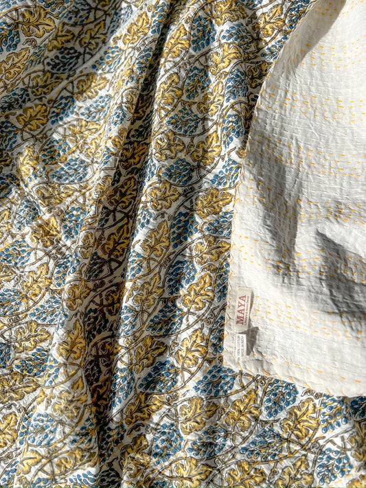 Cotton Kantha Quilt - Mustard
