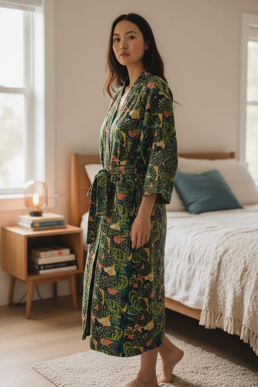 Kantha Robe - Abstract Olive