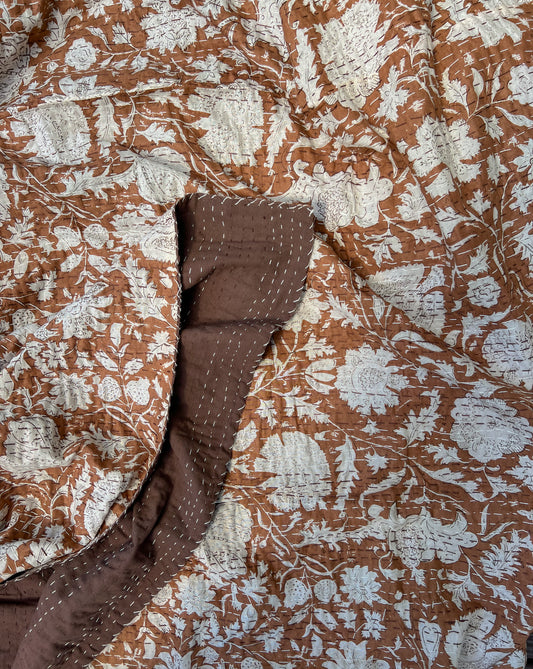 Cotton Kantha Quilt - Rust
