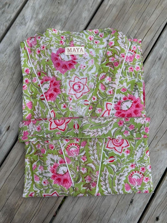 Cotton Kimono - Green Flora