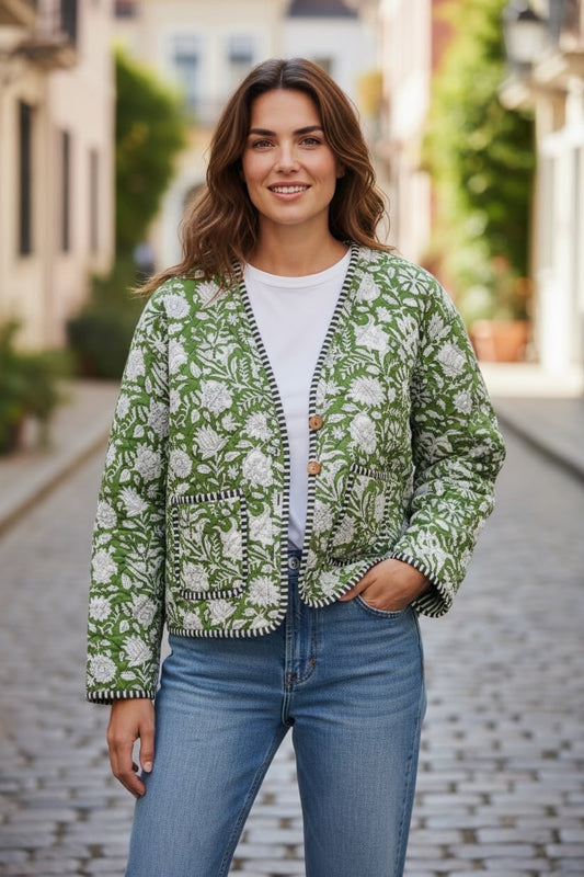 Reversible Cropped Jacket - Green