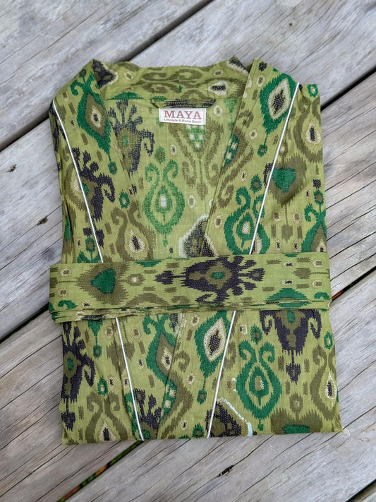 Cotton Kimono - Olive Ajrakh