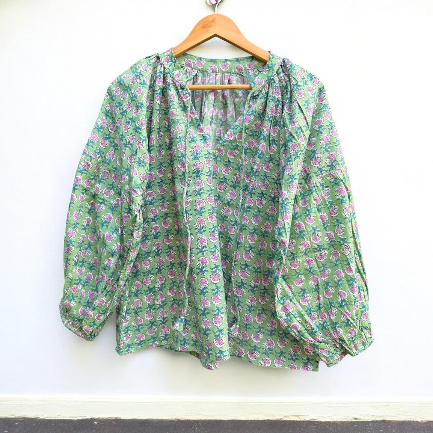 Handblock Print Straight Top - Seagreen