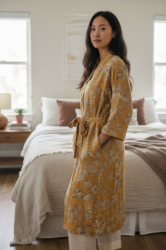 Kantha Robe - Mustard Tropical
