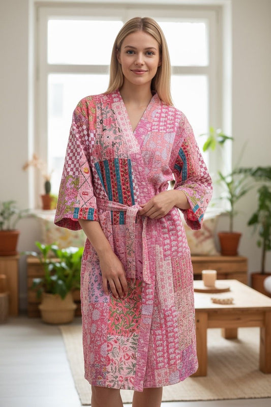 Kantha Robe - Pink Patchwork