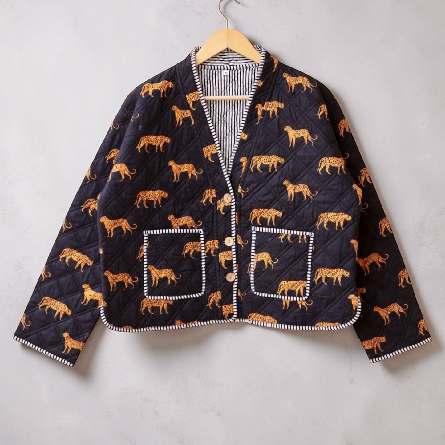 Reversible Cropped Jacket - Black Leopard