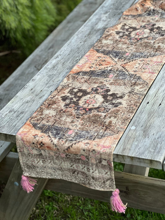 Vintage Table Runner - Brown Pink